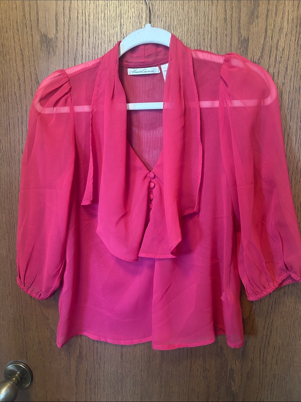 Kenneth Cole Fuchsia blousy -Neck Sheer Blouse